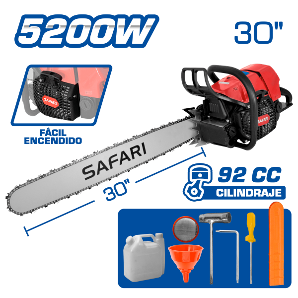 MOTOSIERRA GASOLINERA 92CC 5200W M:2-TIEMPOS ESP: 30” + ACC