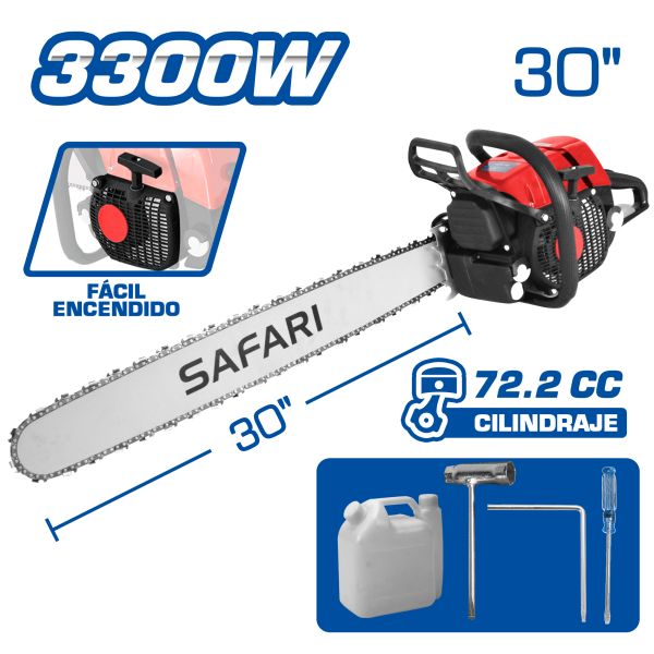 MOTOSIERRA GASOLINERA 72.2CC 3300W M:2-TIEMPOS ESP: 30” + ACC