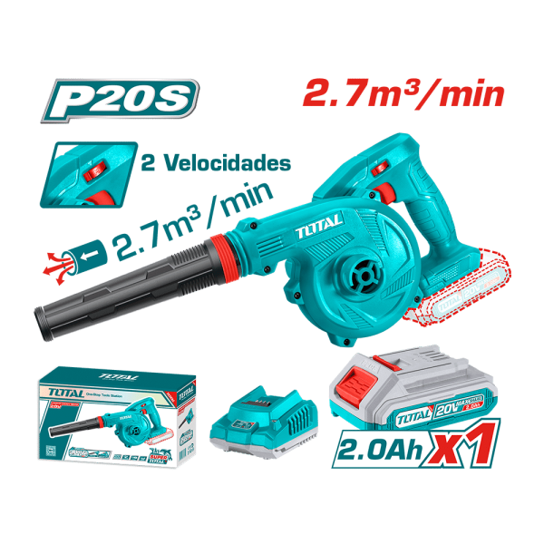 SOPLADORA LI-ION 20V 2.7M3/MIN 9000-18000/MIN 1 X 2.0AH