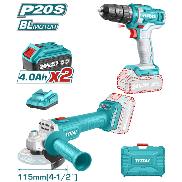 COMBO TALADRO + AMOLADORA P20S 2X4.0AH EN MALETIN INDUSTRIAL