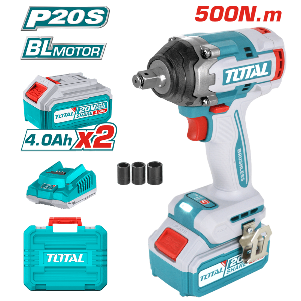 LLAVE IMPACTO BRUSHLESS 20V 500NM 1/2” 3300BPM 2X4.0AH BRUSHLESS M/PLASTICO INDUSTRIAL