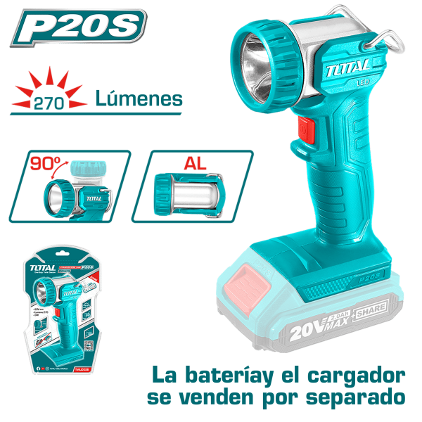 LINTERNA DE TRABAJO 20V LED:5W P20S 270LUM GIRO 90º PROFESIONAL