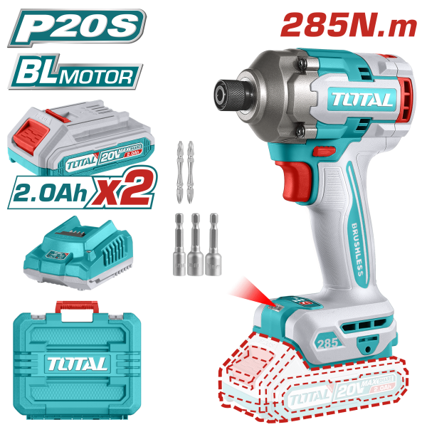 ATORNILLADOR IMPACTO 20V HEX:6.35 285NM 2X2.0AH 0-2900BPM BRUSHLESS MALETIN INDUSTRIAL