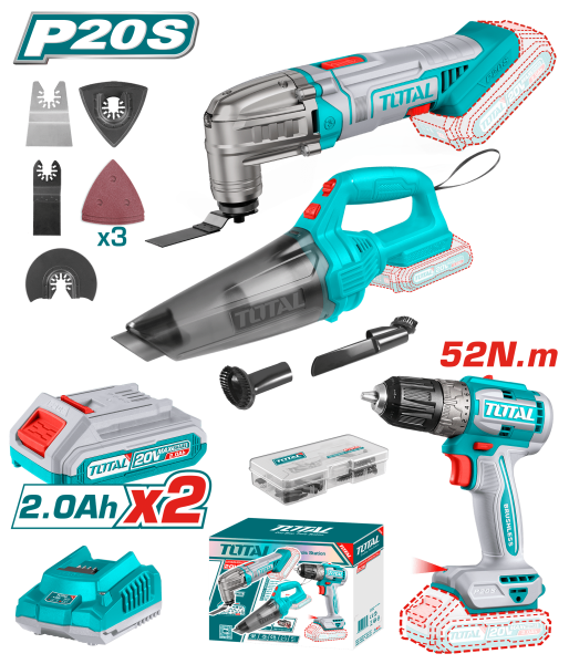 COMBO TALADRO+ASPIRADORA+MULTITOOL 2X2.AH
