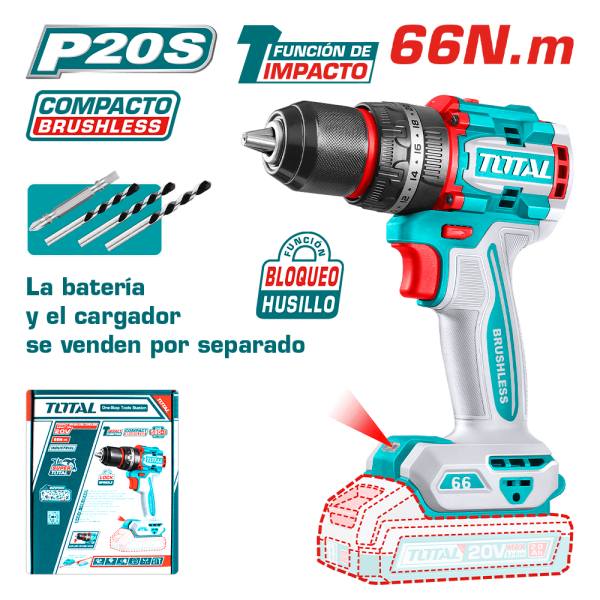 TALADRO PERCUTOR COMPACTO LI-ION 20V 66NM 13MM BRUSHLESS INDUSTRIAL
