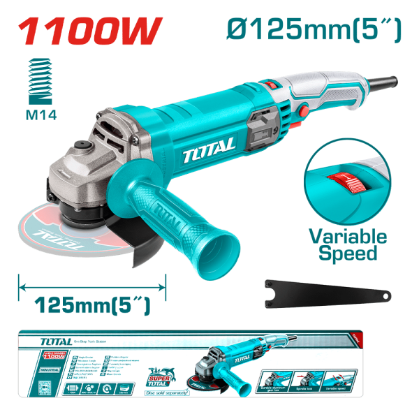 AMOLADORA ANGULAR 05” 125MM 1100W M14 5000-12000RPM MANGO LARGO INDUSTRIAL