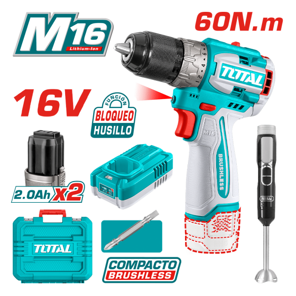 COMBO TALADRO 16V + BATIDORA DE MANO 2X2.0AH + MALETIN INDISTRUAL