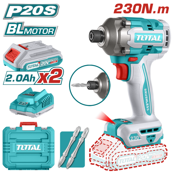 ATORNILLADOR IMPACTO 20V HEX:6.35 230NM 2X2.0AH 0-2900BPM BRUSHLESS MALETIN INDUSTRIAL