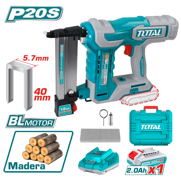 PISTOLA DE GRAPAS 20V K10-K40 3G/S +100GRAPAS 1X2.0AH BRUSHLESS + MALETIN