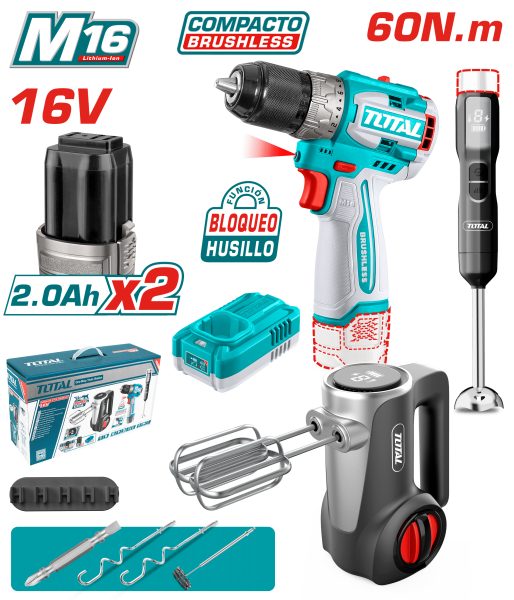 COMBO TALADRO COMPACTO 60NM M16 2X2.0AH + BATIDORAS