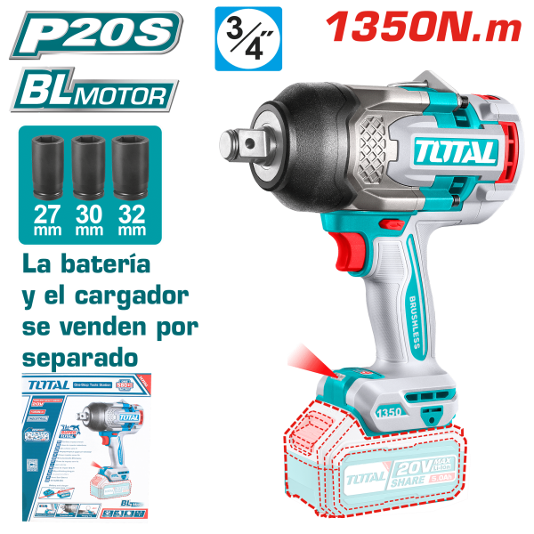 LLAVE IMPACTO BRUSHLESS 20V 1350NM 3/4” 2200BPM BRUSHLESS