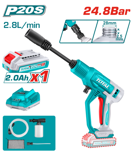 LAVADORA A PRESION LI-ION 20V 24.8BAR 2.8L/MIN 1X2.0AH + ACC