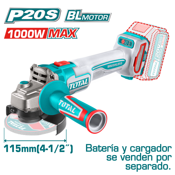 AMOLADORA 20V BRUSHLESS 3000-9000RPM 115MM M14 1000W/MAX INDUSTRIAL