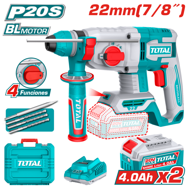 ROTOMARTILLO SDS+ 22MM 20V 2.0J 0-5400BPM BRUSHLESS 2X4.0AH 4FUNC INDUSTRIAL