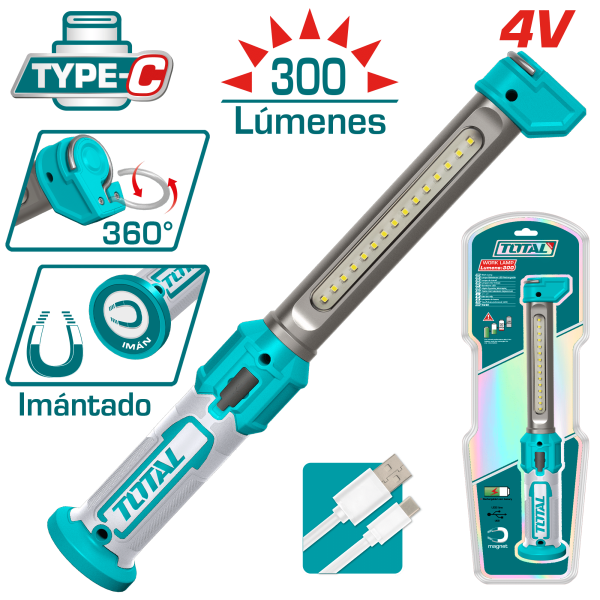 LAMPARA PORTATIL LED 4V TYPE-C 300LM 360G MAGNETICO