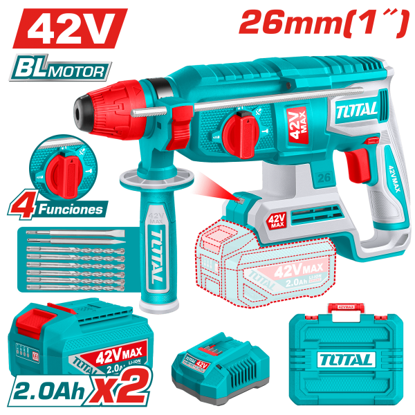 ROTOMARTILLO SDS+ 42V 26MM 2.5J 0-5000BPM BRUSHLESS 2X2.0AH +ACC MALETIN INDUSTRIAL