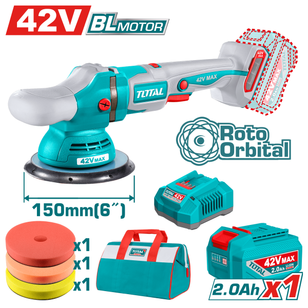 PULIDORA ROTO-ORBITAL 42V 150MM(6”) 2000-4500RPM 1X2.0AH + ACC INDUSTRIAL