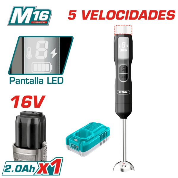 BATIDORA DE INMERSION 16V DISPLAY LED 1X2.0AH