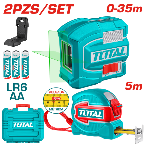 SET 2PCS CINTA METRICA 5M + NIVEL LASER 0-35M + ACC Y MALETIN INDUSTRIAL (ON TIME)