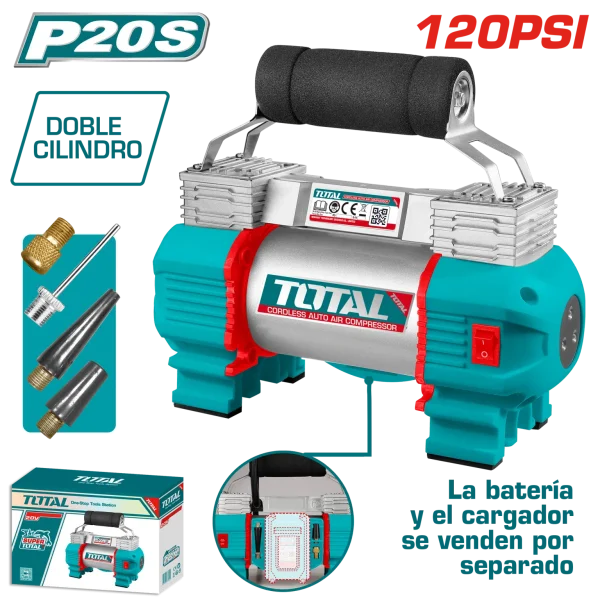MINI COMPRESORA P/AUTO 20V DOBLE CILINDRO 120PSI 45L/MIN LED INDUSTRIAL