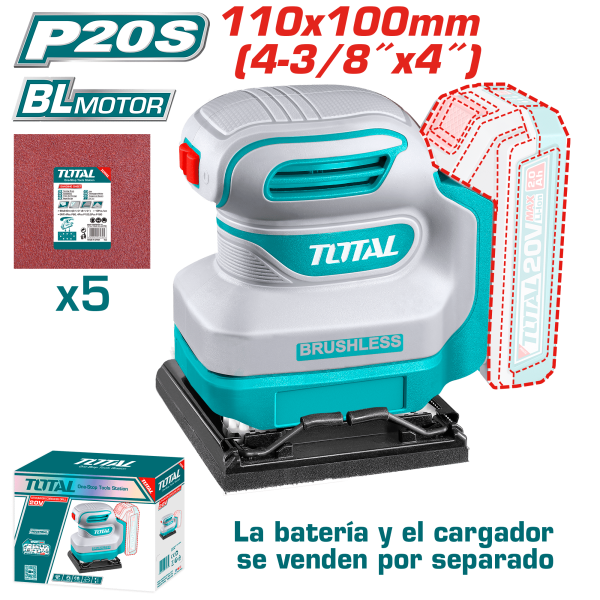 LIJADORA ORBITAL 20V BRUSHLESS 12000RPM 110X100MM + ACC INDUSTRIAL