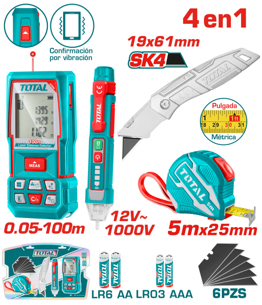 COMBO 4 EN 1. LASER + CINTA M + CUCHILLA + DETECTOR + ACC INDUSTRIAL