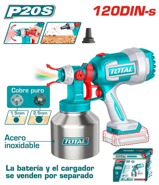 PISTOLA PINTAR 20V 800ML/MIN 120DIN-S CAP:1000ML TANQUE METAL
