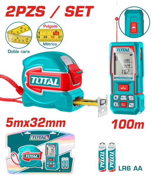 COMBO 2 EN 1. CINTA 5MX32MM + MEDIDOR LASER 100M + ACC INDUSTRIAL