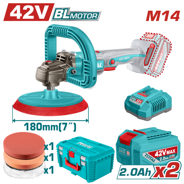 PULIDORA ANGULAR 42V 180MM 400-2500RPM M14 V.VARIABLE 2X2.0AH +ACC INDUSTRIAL
