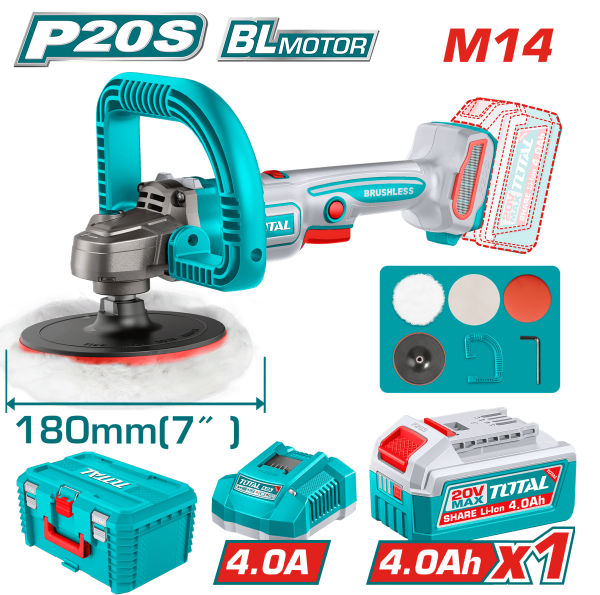 PULIDORA ANGULAR 20V 180MM(7″) M14 400-2500RPM 1X4.0AH BRUSHLESS MALETIN INDUSTRIAL