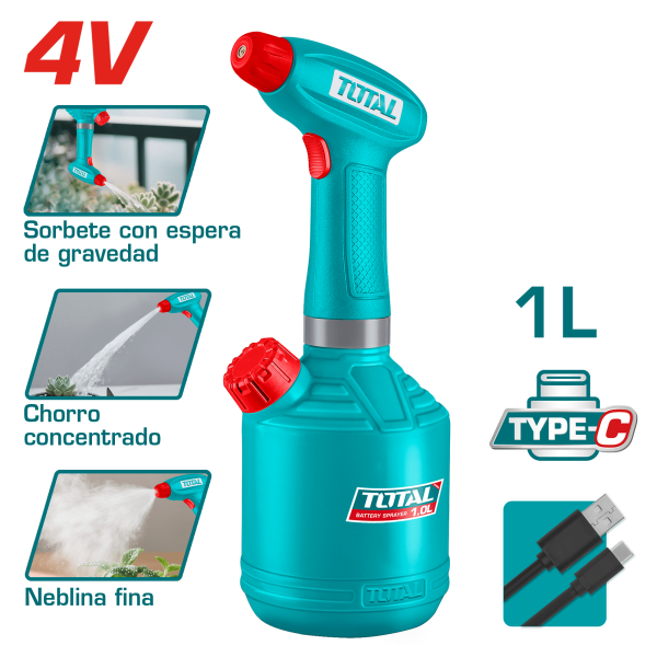 ROCIADOR INALAMBRICO RECARGABLE TYPE-C 4V 1 LITRO T:90MIN USB-C