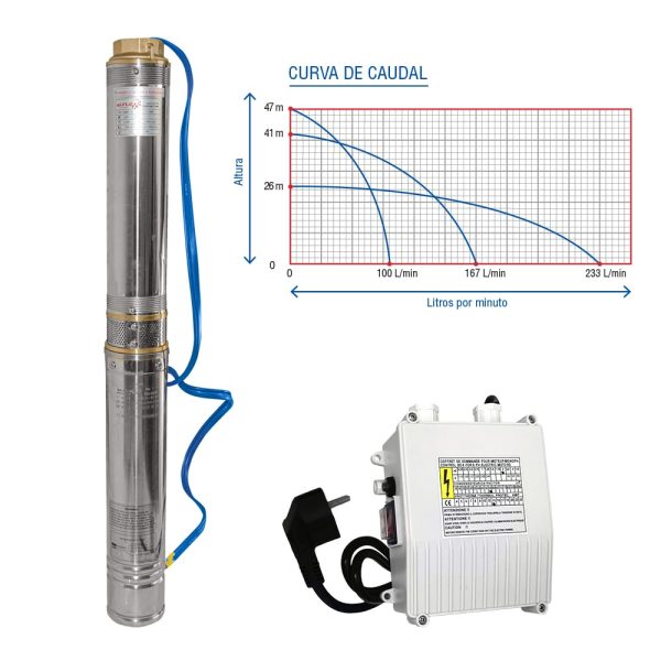 BOMBA SUMERGIBLE POZO 4″ SDM 220V 2.0HP 1.5KW ACERO INOX 1FASE