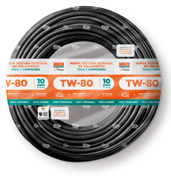 Cable TW-80 Plus 10 AWG Indeco 450/750V 100 Metros