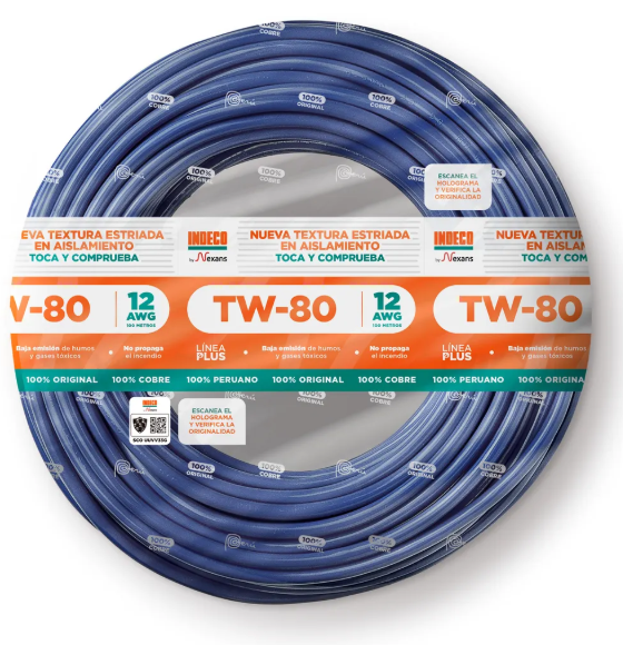 Cable TW-80 Plus 12 AWG Indeco 450/750V 100 Metros